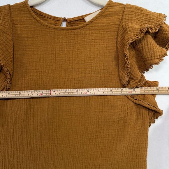 Sezane Top Women 34/US 2 Cafe Brown Ester Ruffle Sleeve 100% Cotton Gauze Boho - Picture 7 of 10